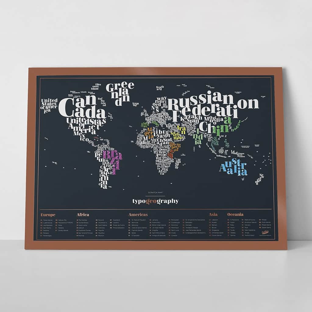 Carte du monde typographique à gratter