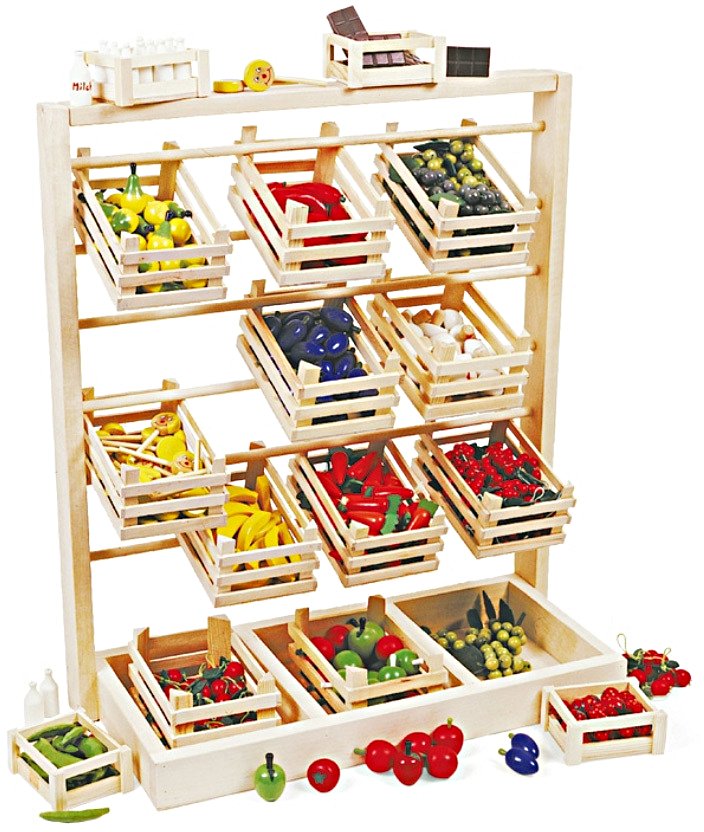 Jouet en bois, caissette avec Légumes et fruits - accessoires stand de  marchand | Piccolino