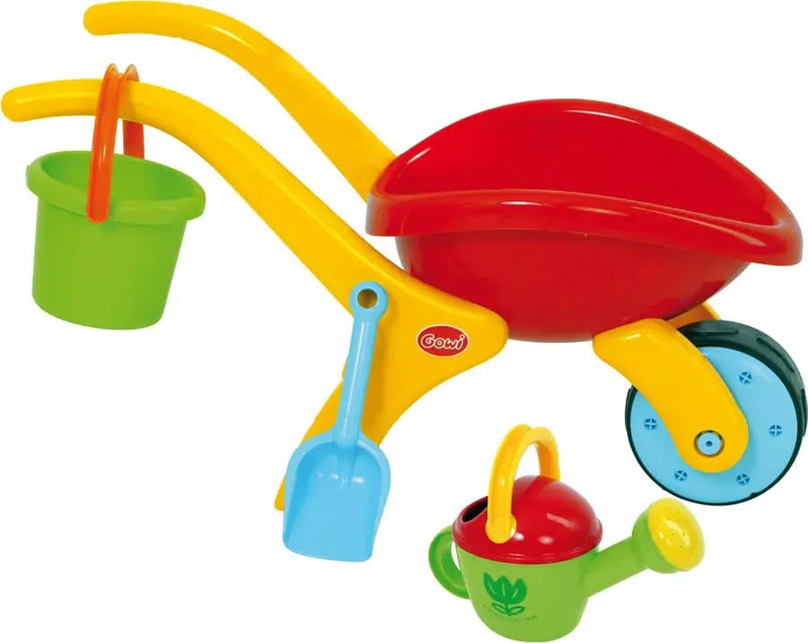 Brouette, seau, arrosoir pour jouer sur la plage, Gowi Toys